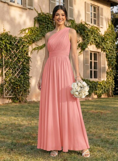 One-Shoulder A-Line Chiffon Bridesmaid Dress With Ruffle