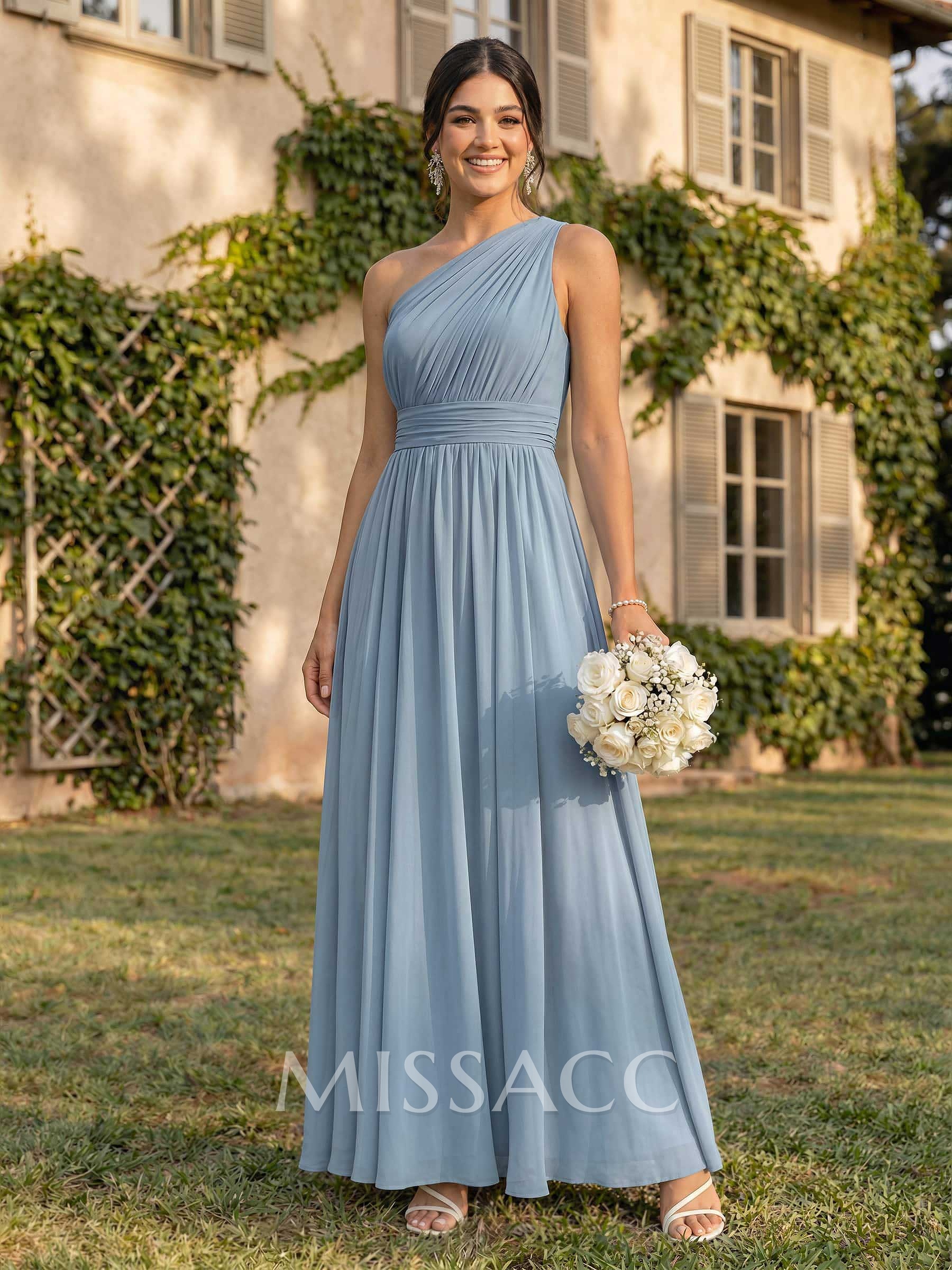 One-Shoulder A-Line Chiffon Bridesmaid Dress With Ruffle