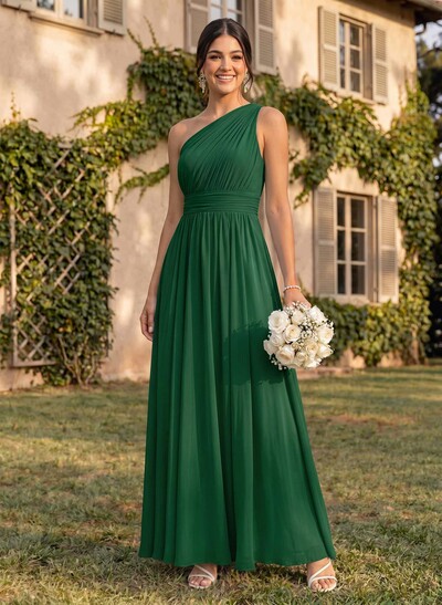 One-Shoulder A-Line Chiffon Bridesmaid Dress With Ruffle