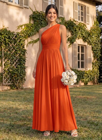 One-Shoulder A-Line Chiffon Bridesmaid Dress With Ruffle