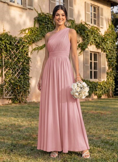 One-Shoulder A-Line Chiffon Bridesmaid Dress With Ruffle