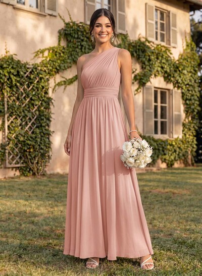 One-Shoulder A-Line Chiffon Bridesmaid Dress With Ruffle