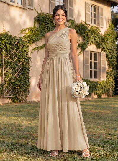 One-Shoulder A-Line Chiffon Bridesmaid Dress With Ruffle