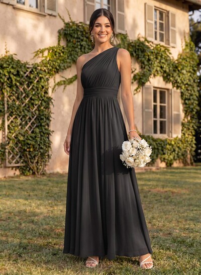 One-Shoulder A-Line Chiffon Bridesmaid Dress With Ruffle