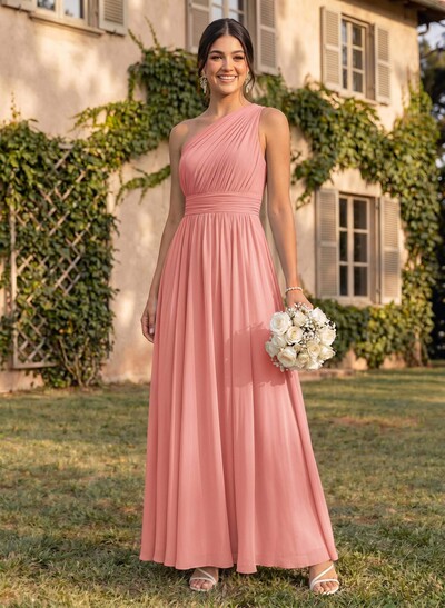 One-Shoulder A-Line Chiffon Bridesmaid Dress With Ruffle
