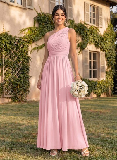One-Shoulder A-Line Chiffon Bridesmaid Dress With Ruffle
