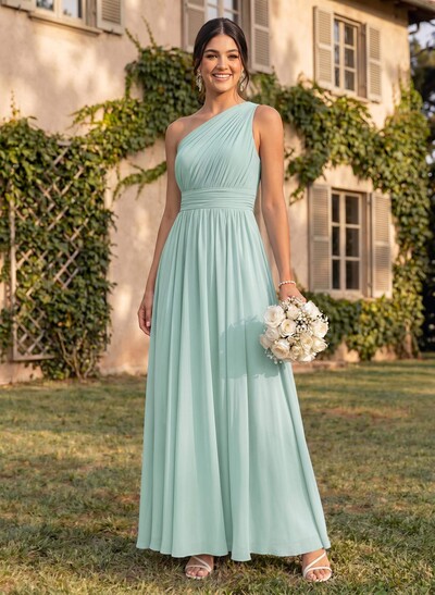 One-Shoulder A-Line Chiffon Bridesmaid Dress With Ruffle