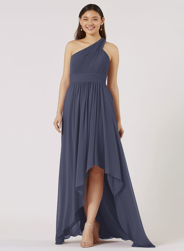 One-Shoulder High Low Bridesmaid Dresses With Ruffle
