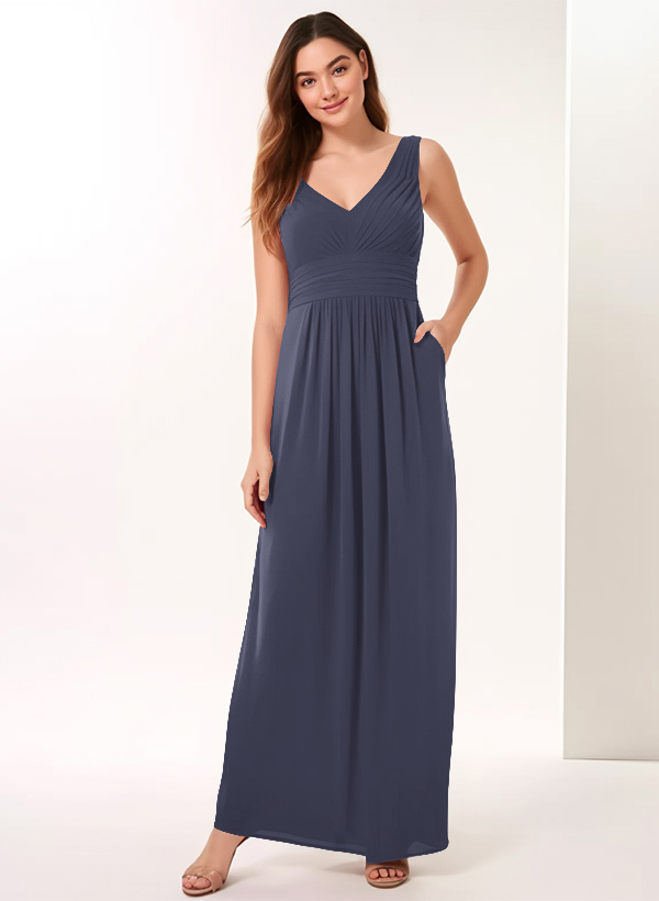 A-Line V-neck Bridesmaid Dresses With Ruffle