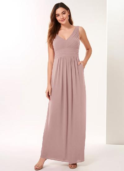 A-Line V-neck Bridesmaid Dresses With Ruffle