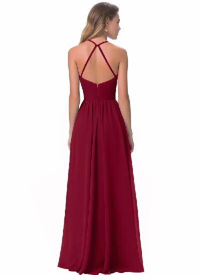 Long A-Line Chiffon Bridesmaid Dresses With Split Front