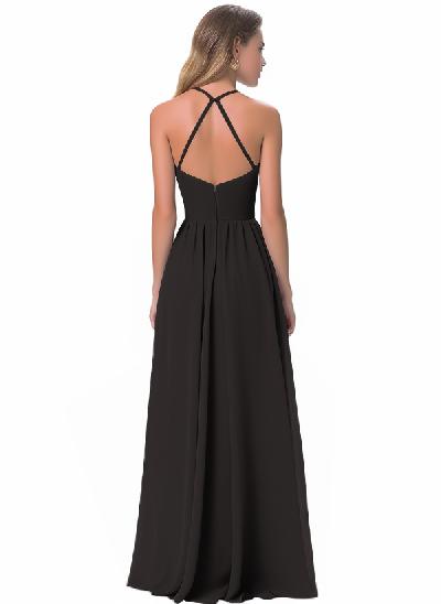 Long A-Line Chiffon Bridesmaid Dresses With Split Front