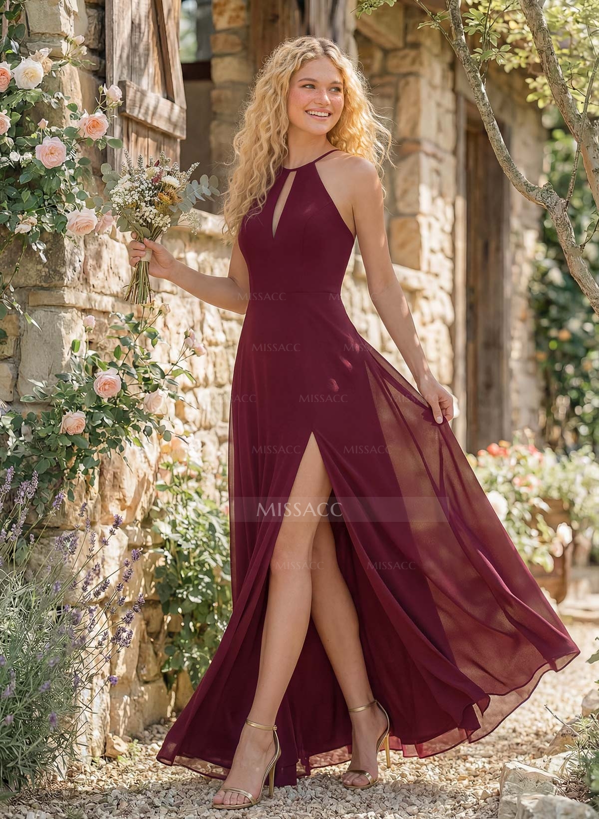 Long A-Line Chiffon Bridesmaid Dresses With Split Front