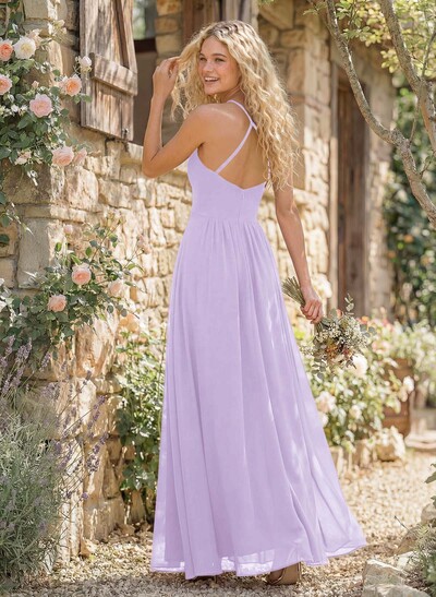 Long A-Line Chiffon Bridesmaid Dresses With Split Front