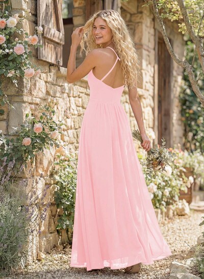Long A-Line Chiffon Bridesmaid Dresses With Split Front