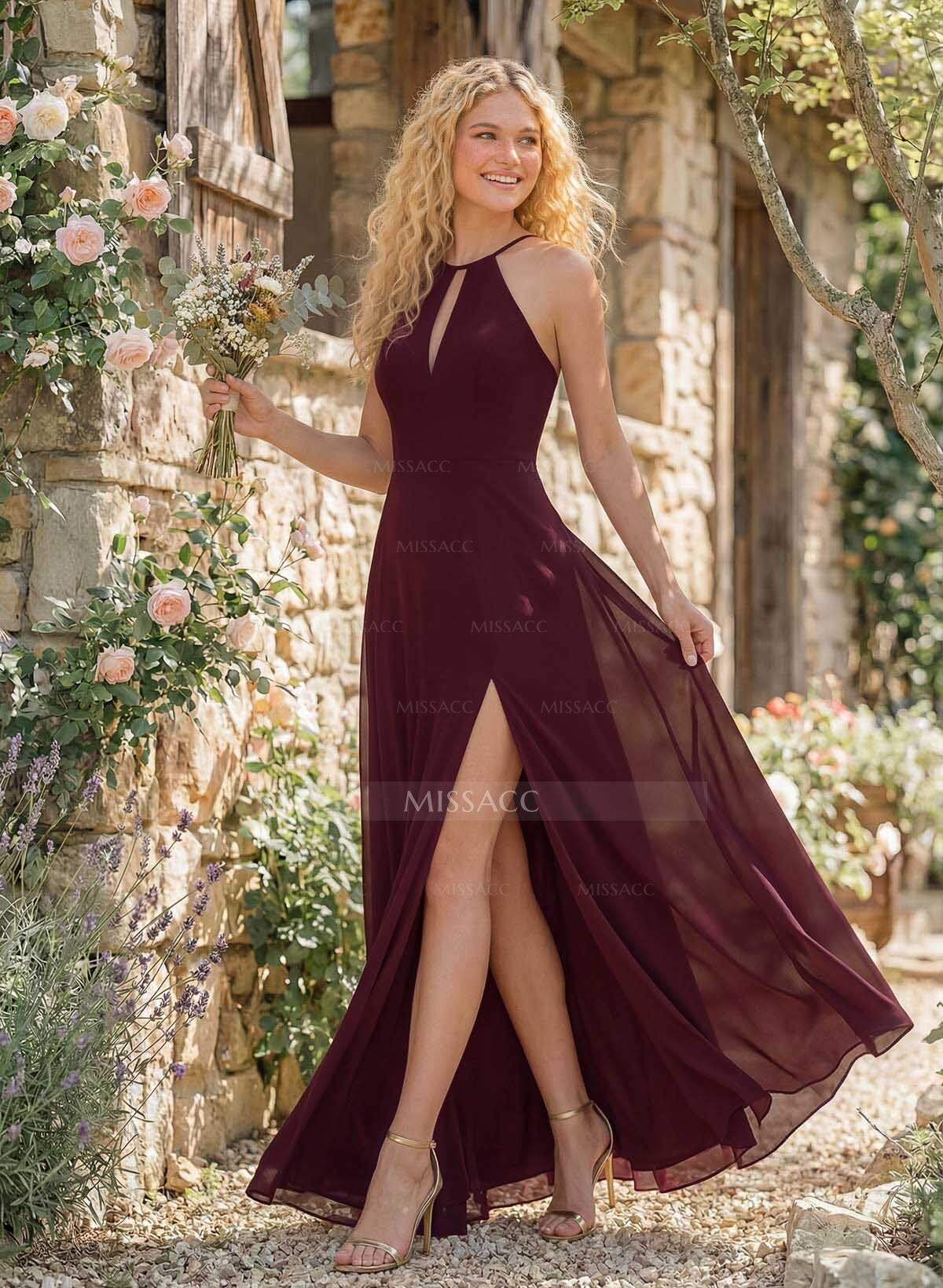 Long A-Line Chiffon Bridesmaid Dresses With Split Front