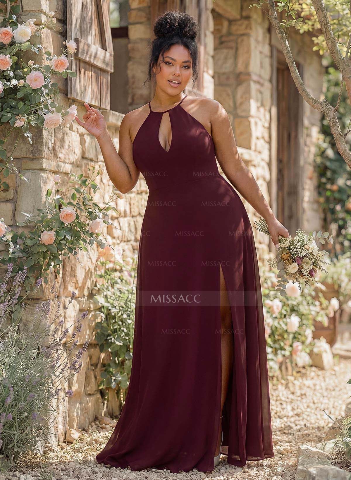 Long A-Line Chiffon Bridesmaid Dresses With Split Front