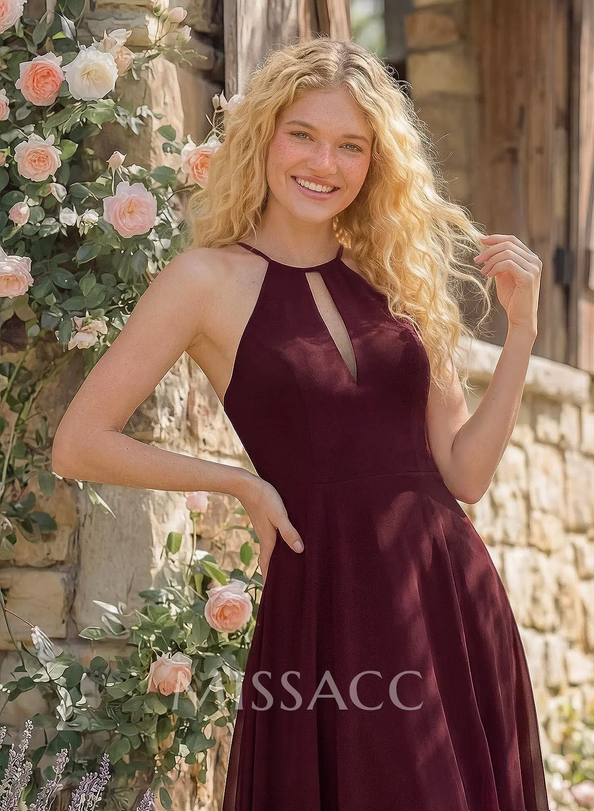 Long A-Line Chiffon Bridesmaid Dresses With Split Front - Missacc