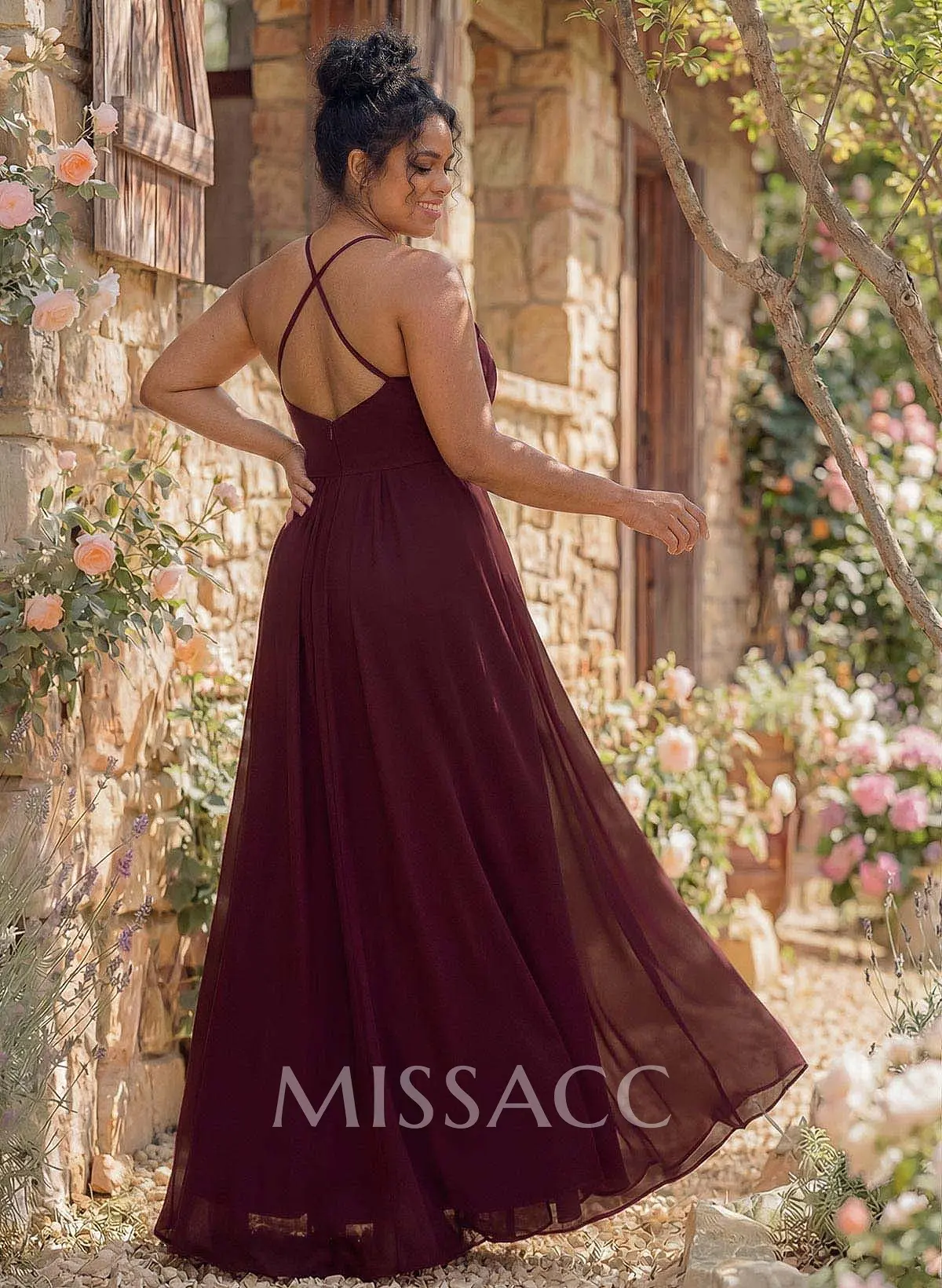 Long A-Line Chiffon Bridesmaid Dresses With Split Front - Missacc