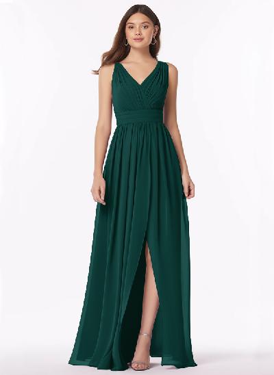 V-Neck A-Line Bridesmaid Dresses With Ruffle