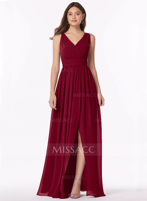 V-Neck A-Line Bridesmaid Dresses With Ruffle