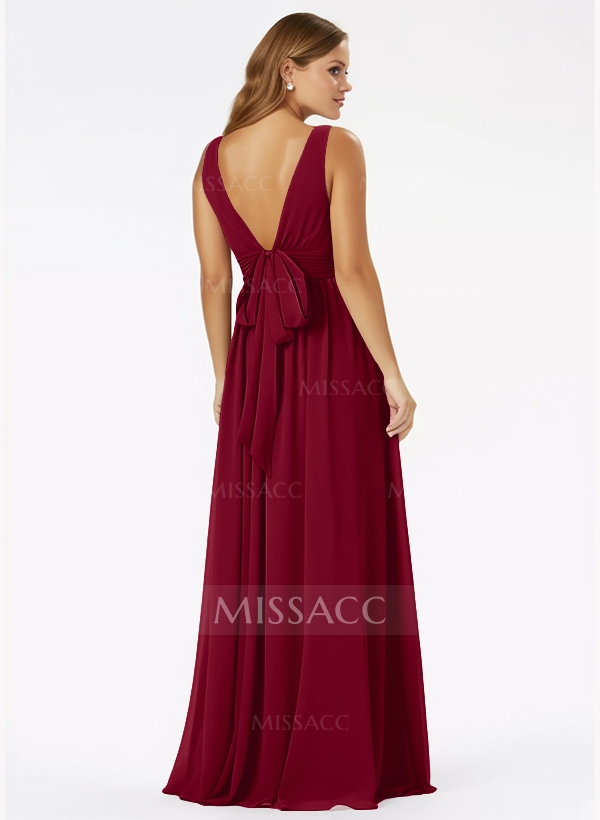 V-Neck A-Line Bridesmaid Dresses With Ruffle