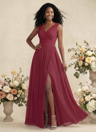V-Neck A-Line Bridesmaid Dresses With Ruffle
