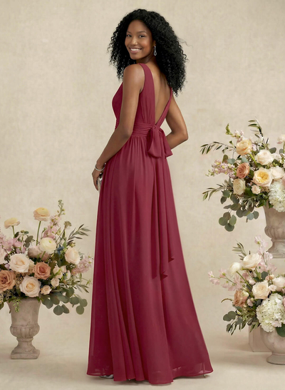 V-Neck A-Line Bridesmaid Dresses With Ruffle
