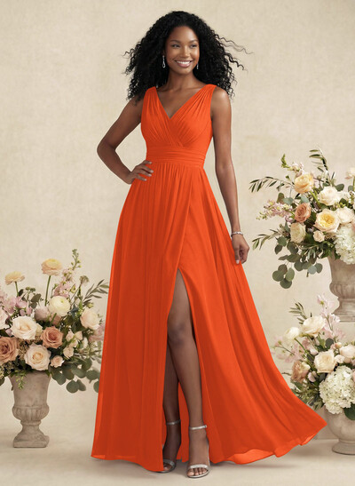 V-Neck A-Line Bridesmaid Dresses With Ruffle