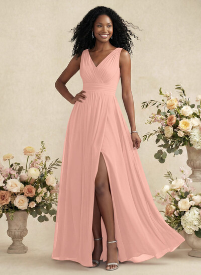 V-Neck A-Line Bridesmaid Dresses With Ruffle