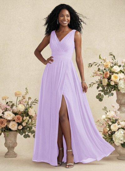 V-Neck A-Line Bridesmaid Dresses With Ruffle