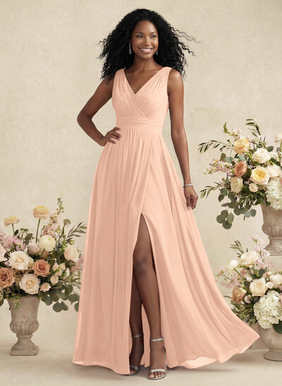 V-Neck A-Line Bridesmaid Dresses With Ruffle