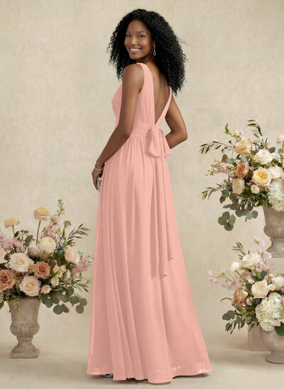 V-Neck A-Line Bridesmaid Dresses With Ruffle