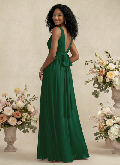 V-Neck A-Line Bridesmaid Dresses With Ruffle