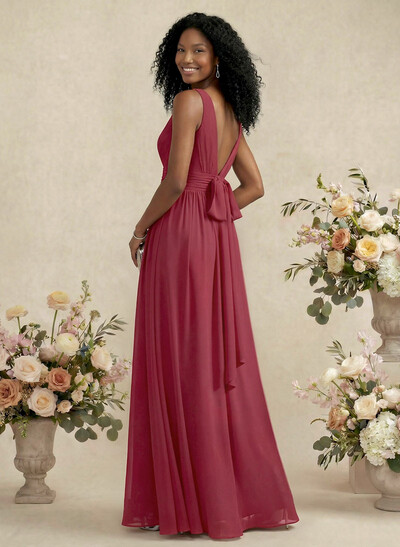 V-Neck A-Line Bridesmaid Dresses With Ruffle