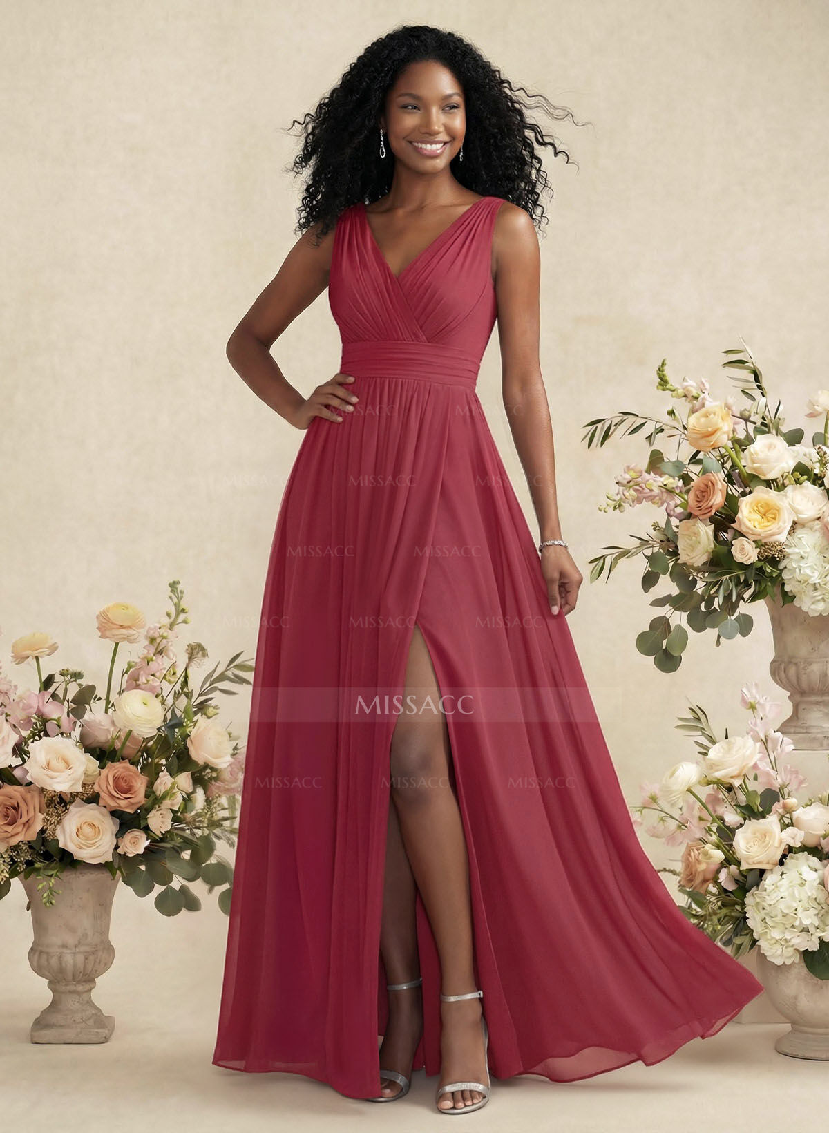 V-Neck A-Line Bridesmaid Dresses With Ruffle