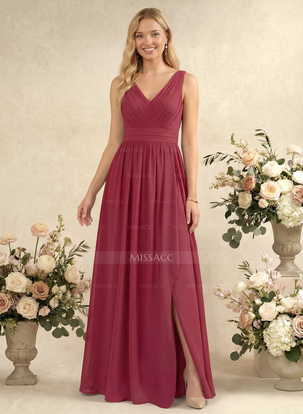 V-Neck A-Line Bridesmaid Dresses With Ruffle