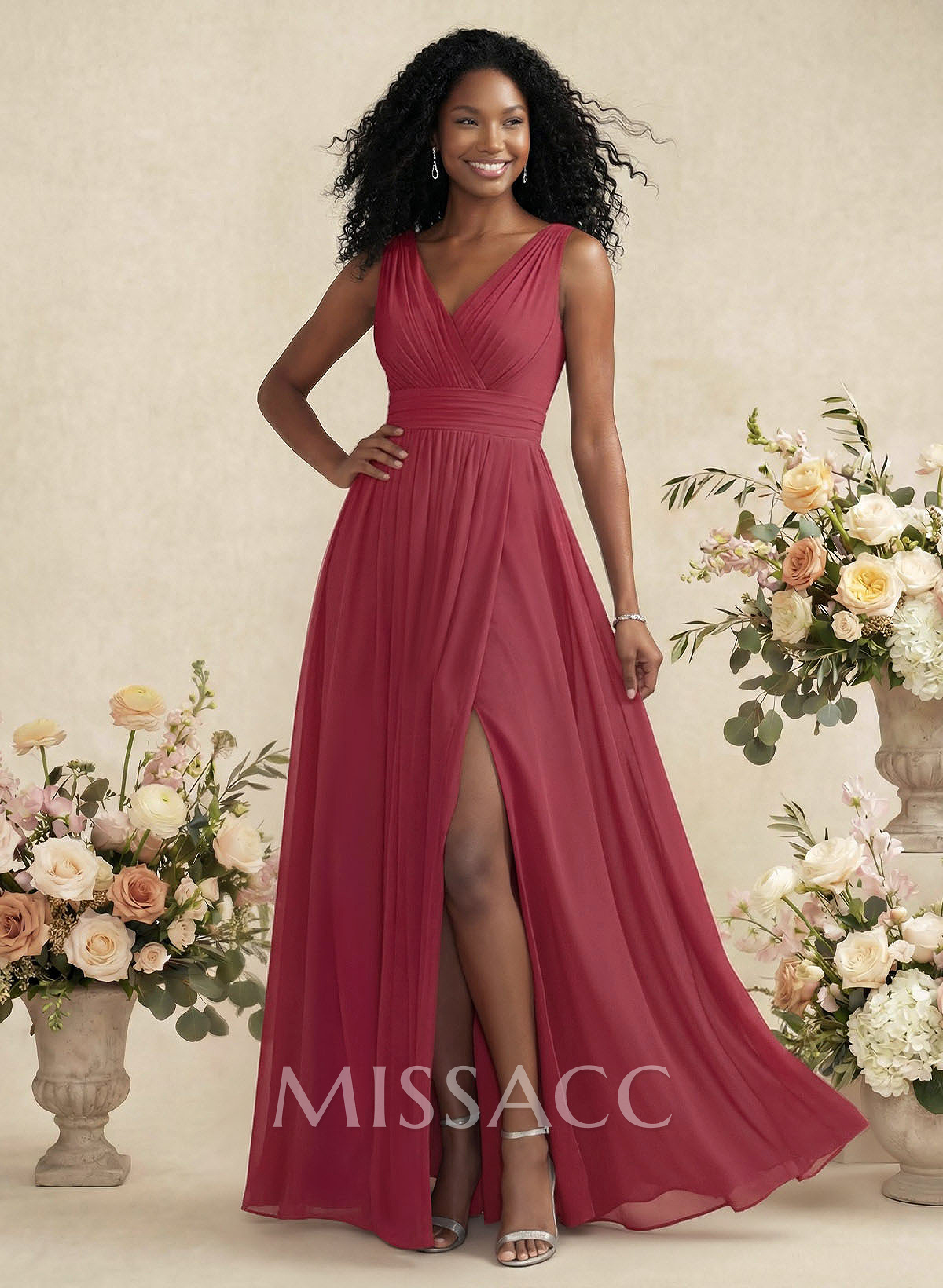 V-Neck A-Line Bridesmaid Dresses With Ruffle