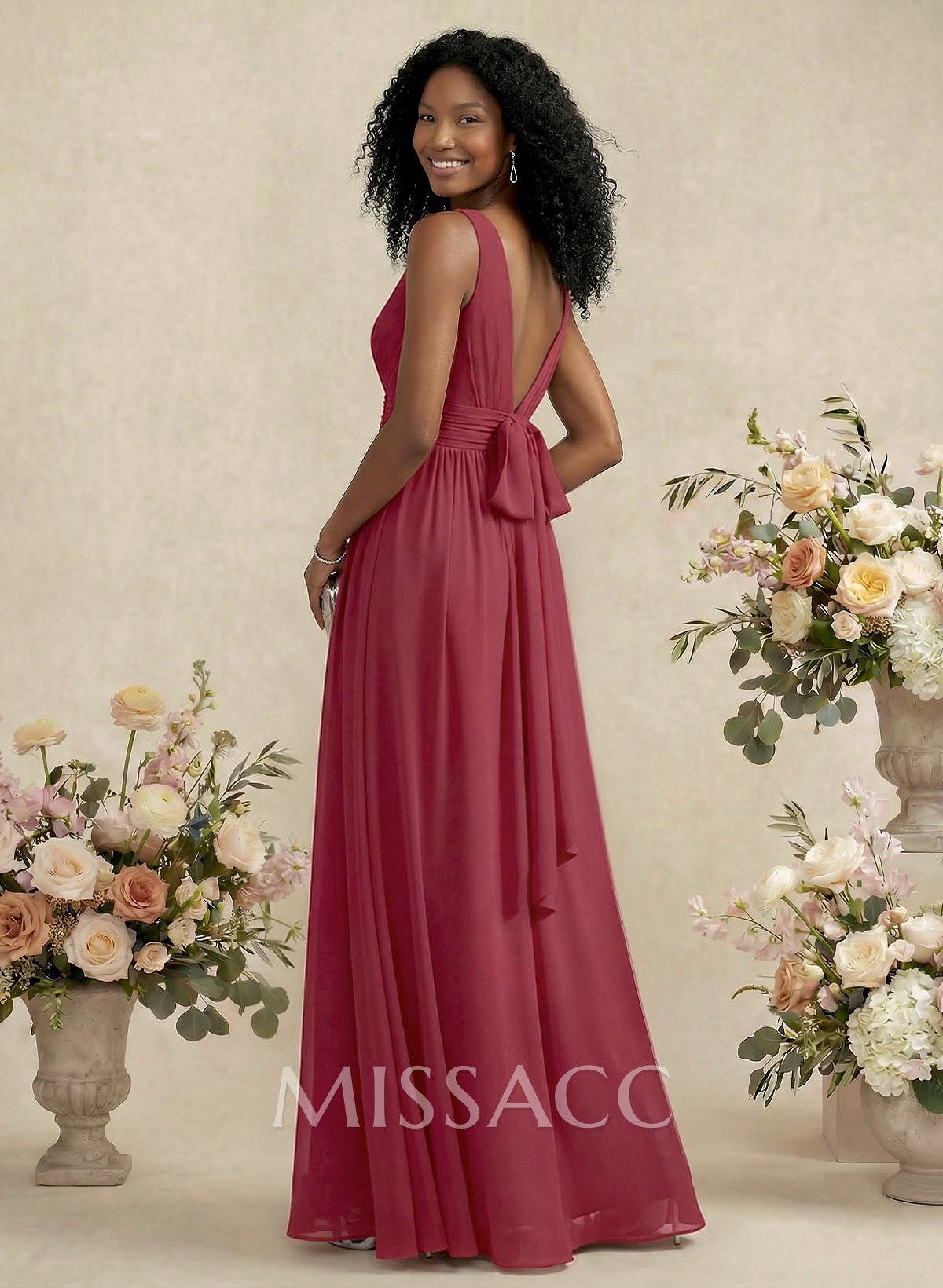 V-Neck A-Line Bridesmaid Dresses With Ruffle