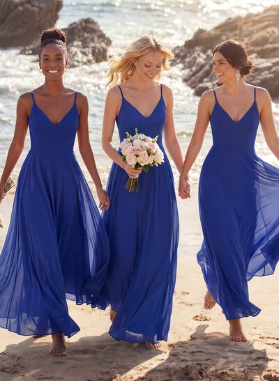 V-Neck A-Line Bridesmaid Dresses With Chiffon