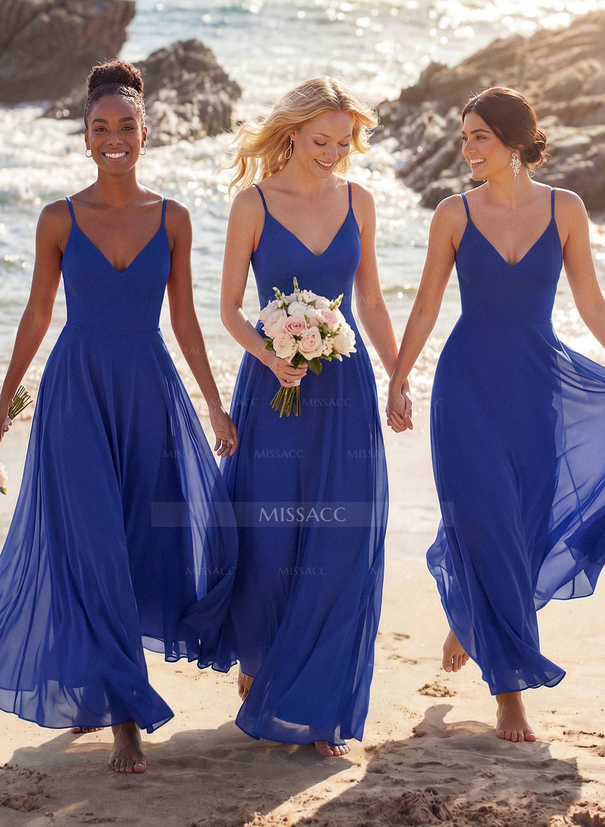 V-Neck A-Line Bridesmaid Dresses With Chiffon