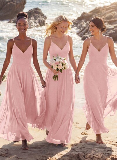 V-Neck A-Line Bridesmaid Dresses With Chiffon