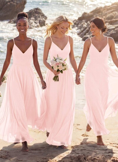 V-Neck A-Line Bridesmaid Dresses With Chiffon