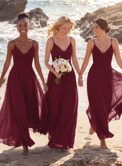 V-Neck A-Line Bridesmaid Dresses With Chiffon