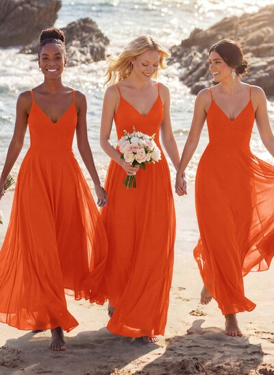 V-Neck A-Line Bridesmaid Dresses With Chiffon