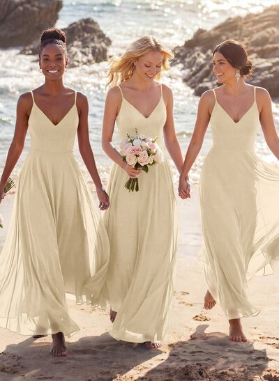 V-Neck A-Line Bridesmaid Dresses With Chiffon