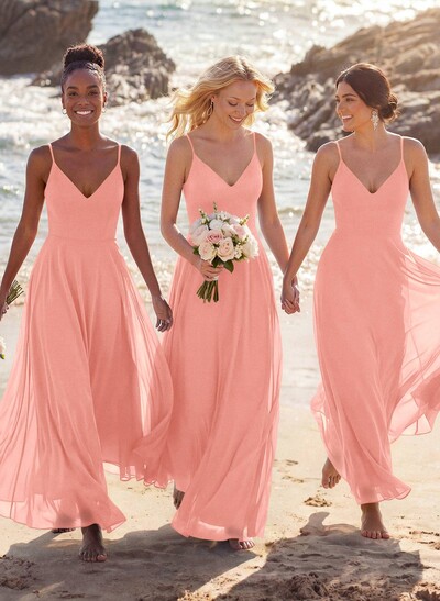 V-Neck A-Line Bridesmaid Dresses With Chiffon