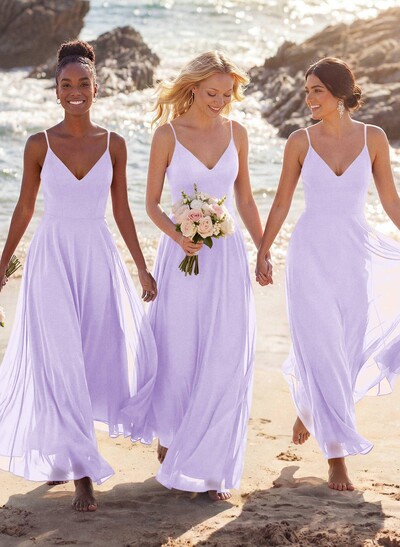 V-Neck A-Line Bridesmaid Dresses With Chiffon