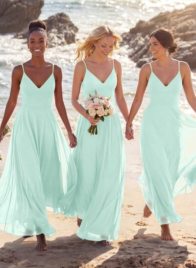 V-Neck A-Line Bridesmaid Dresses With Chiffon