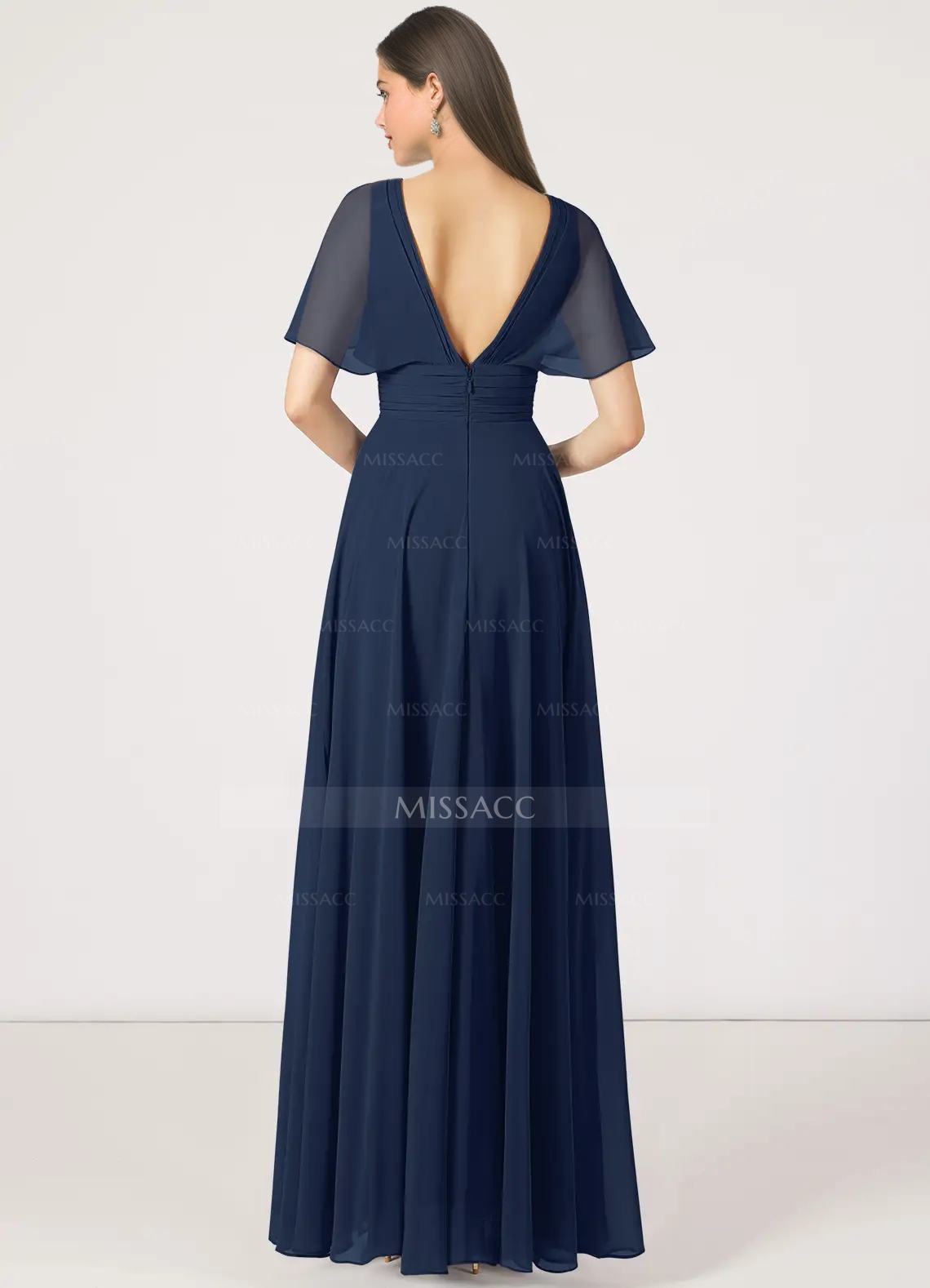 V-Neck Chiffon Bridesmaid Dresses With Short Sleeves